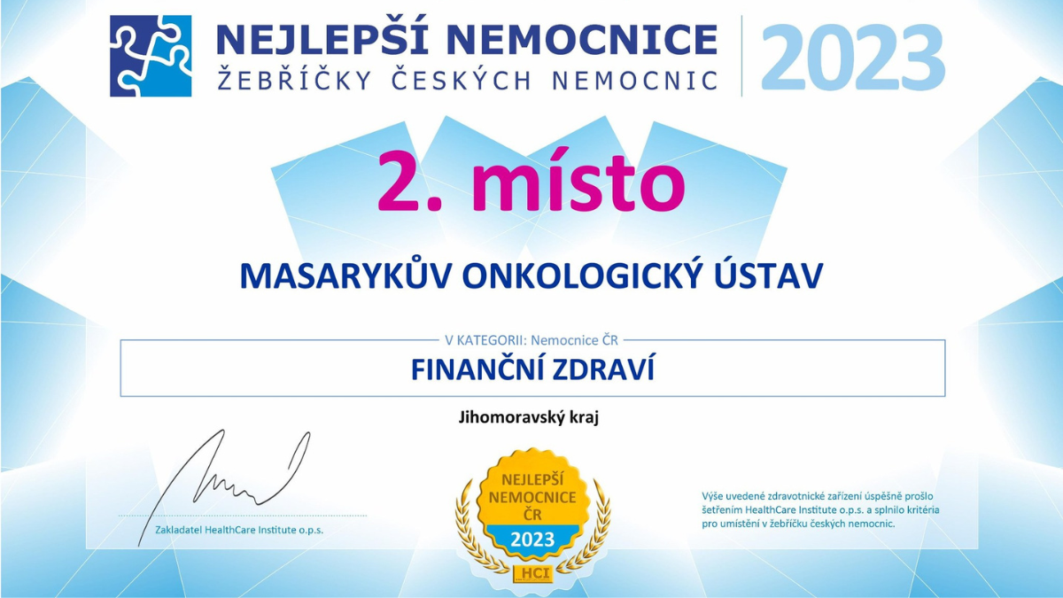 Masarykův onkologický ústav se umístil na 2. místě v hodnocení finančního zdraví nemocnic